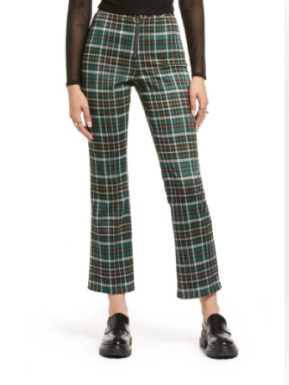 BP. Nordstrom Julia Teal and Black Plaid Flare High Rise Pants LN